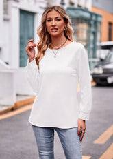 2023 Autumn And Winter New Women's Solid Color Double Line Jacquard T-shirt Loose Casual Round Neck Long Sleeved Tees Women Top S-XXL