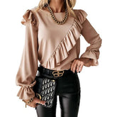 Elegant Women's Long Sleeve Shirt Autumn/Winter Round Neck Casual Solid Color Blouse Office Lady Top Women Clothing S-XXL