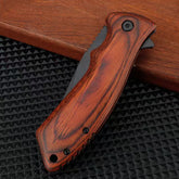 Pocket Knife for EDC, Button Lock Folding Knife 3.11" Blade, Wood Handle