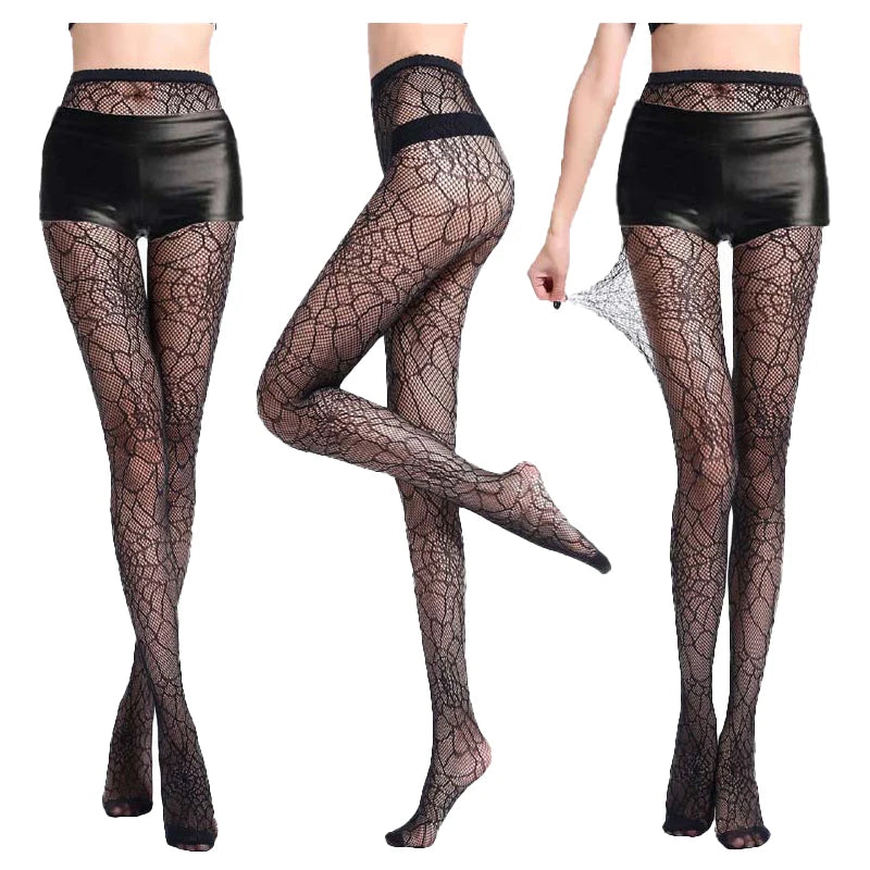 1Pcs Fashion Womens Lady Girls Black Sexy Fishnet Pattern Jacquard Stockings Pantyhose Tights skull Woman nightlife tights S09