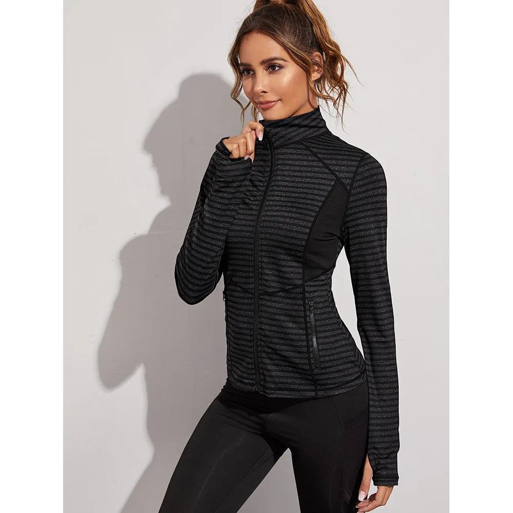2023 Fashion Yoga Fitness Jacket Women's Tight Zipper Fitness Jacket Slim Fit Sports Long Sleeved Top Running Training Leisure