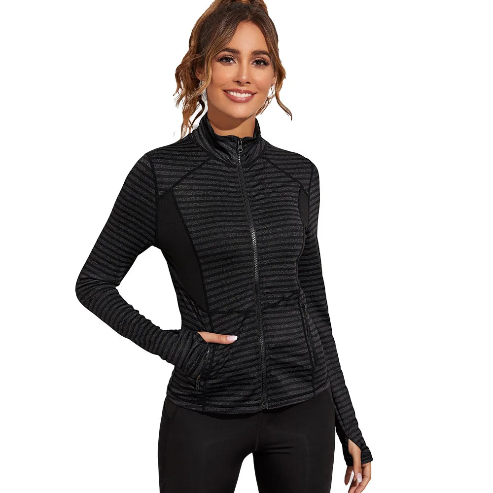 2023 Fashion Yoga Fitness Jacket Women's Tight Zipper Fitness Jacket Slim Fit Sports Long Sleeved Top Running Training Leisure