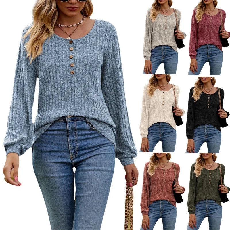 2023 Autumn/Winter New Women's Solid Color Long Sleeve T-shirt Elegant Office Lady Round Neck Casual Tees Women Loose Top S-XXL