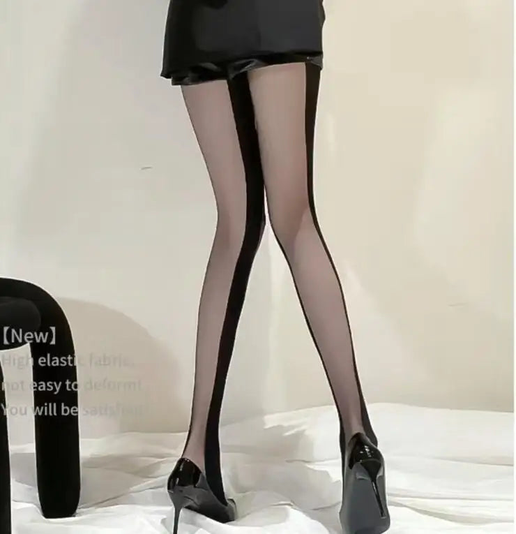 2023 New Black Women's Stockings Sexy Summer Thin Leggings Anti-Hook Vertical Stripe Splicing Tights Sexy Lady Girls Pantyhose