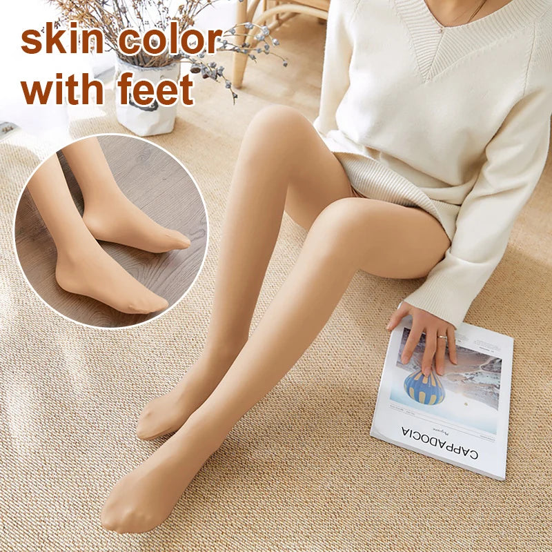 2023 Thick Woman Winter Tights Lined Pantyhose Hot Women's Fleece Leggings Warm Panty Fake Translucent Thermal Stockings