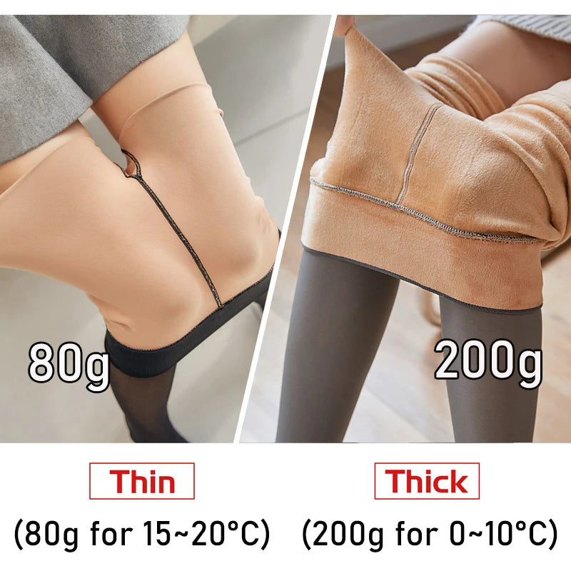 2023 Thick Woman Winter Tights Lined Pantyhose Hot Women's Fleece Leggings Warm Panty Fake Translucent Thermal Stockings