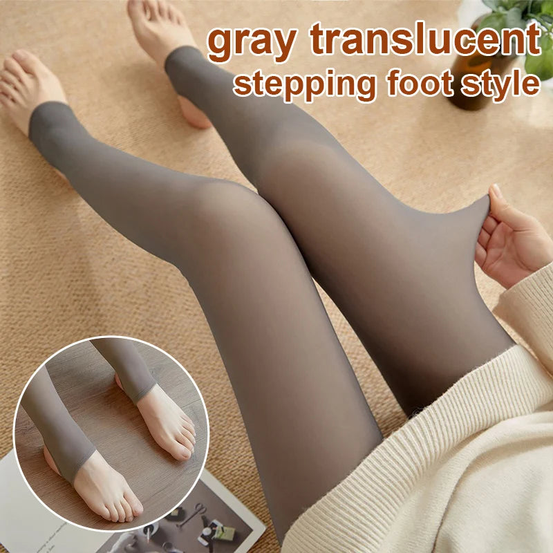 2023 Thick Woman Winter Tights Lined Pantyhose Hot Women's Fleece Leggings Warm Panty Fake Translucent Thermal Stockings