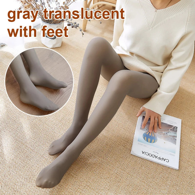 2023 Thick Woman Winter Tights Lined Pantyhose Hot Women's Fleece Leggings Warm Panty Fake Translucent Thermal Stockings