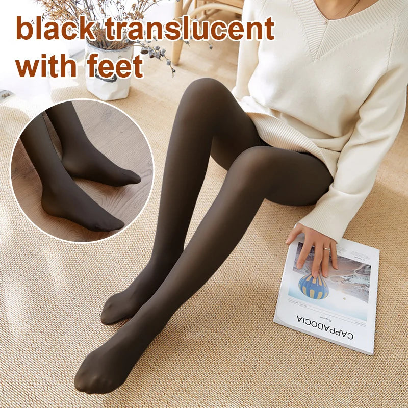 2023 Thick Woman Winter Tights Lined Pantyhose Hot Women's Fleece Leggings Warm Panty Fake Translucent Thermal Stockings