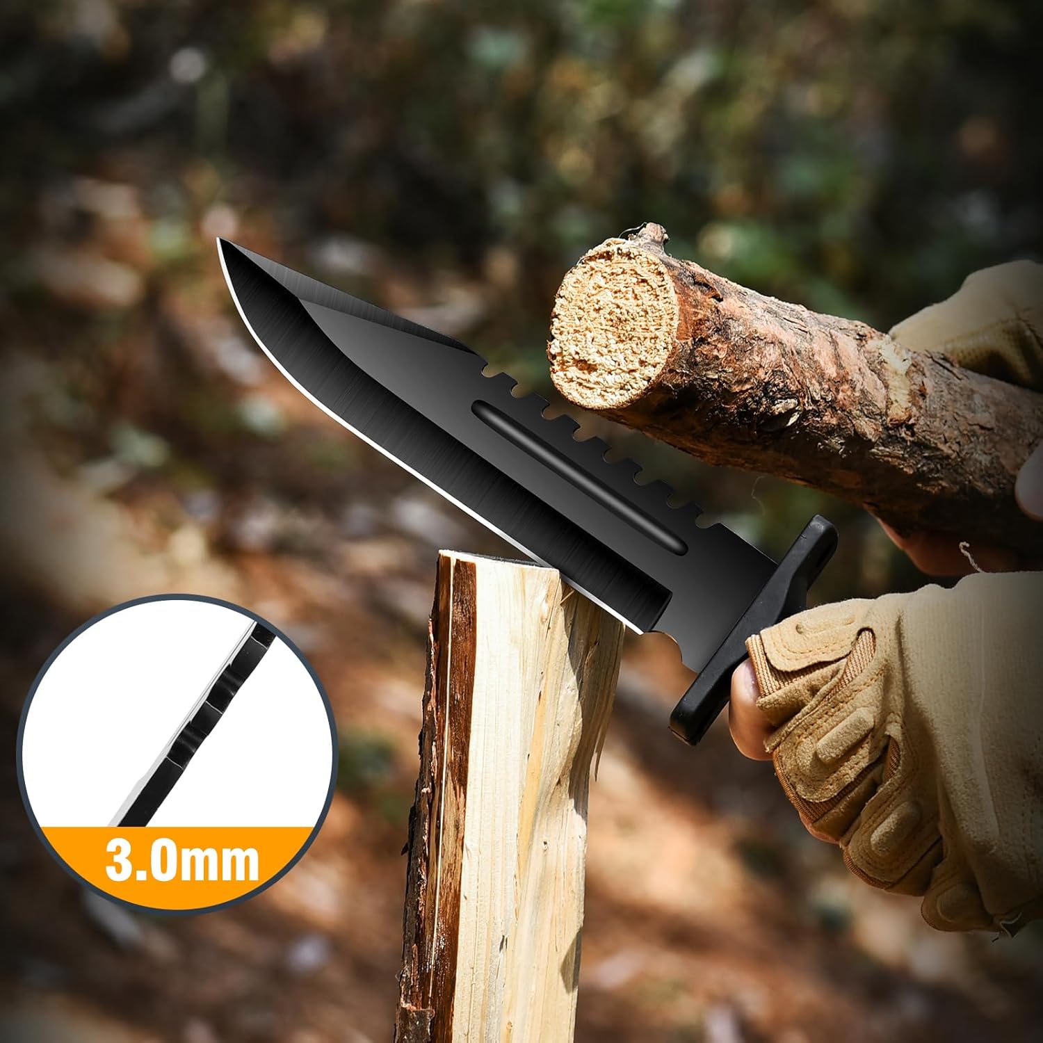 outdoor hunting and survival camping, Survival Knives for Men Tactical Knife with Non-Slip Handle，high-hardness black blade
