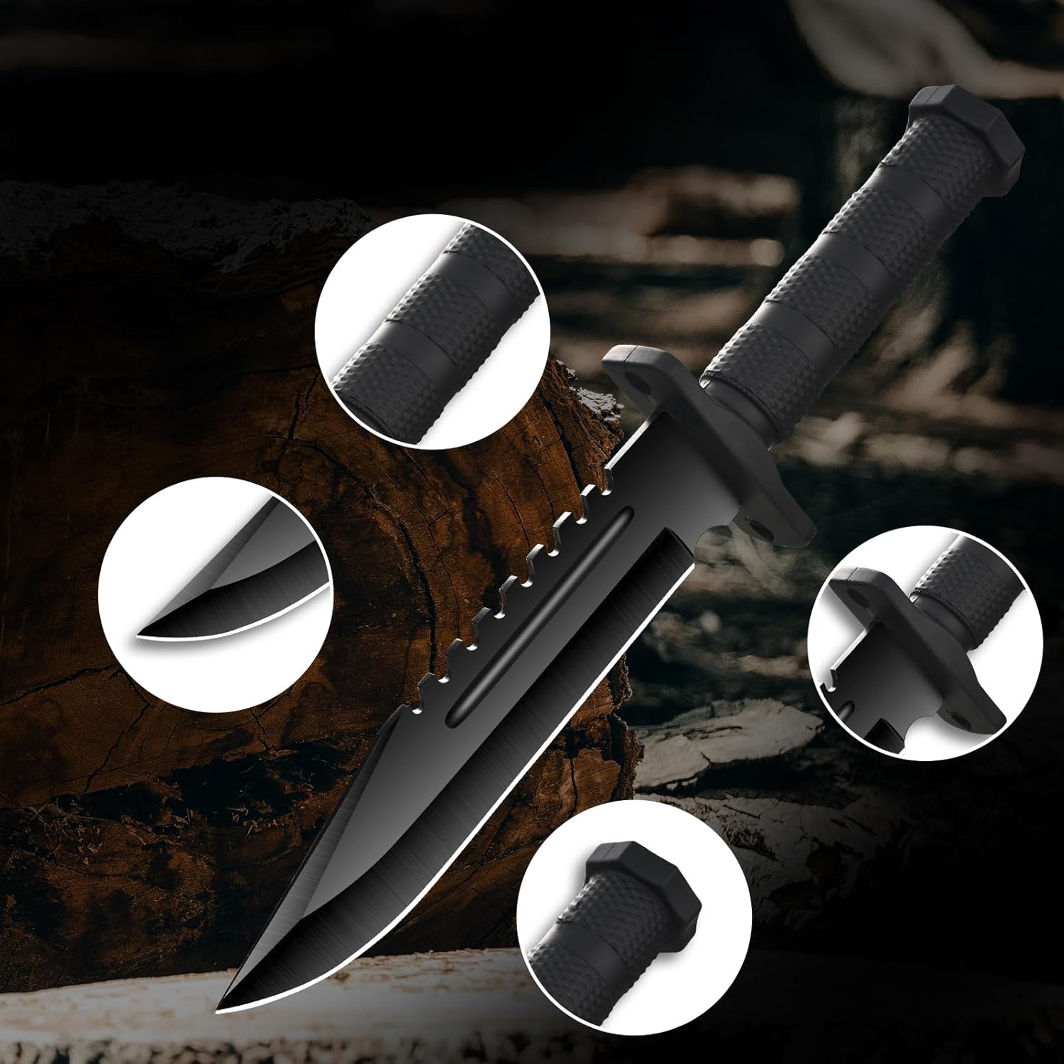 outdoor hunting and survival camping, Survival Knives for Men Tactical Knife with Non-Slip Handle，high-hardness black blade