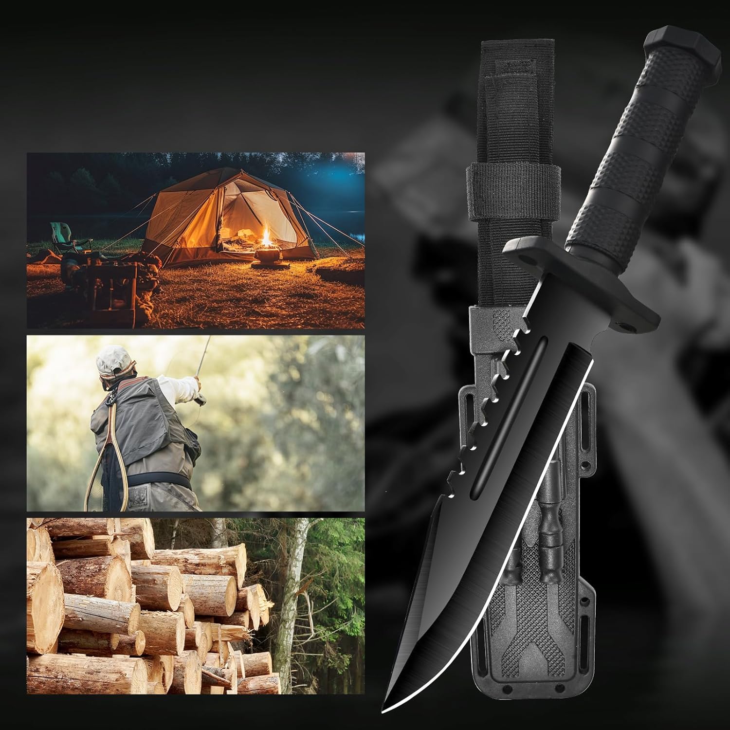 outdoor hunting and survival camping, Survival Knives for Men Tactical Knife with Non-Slip Handle，high-hardness black blade