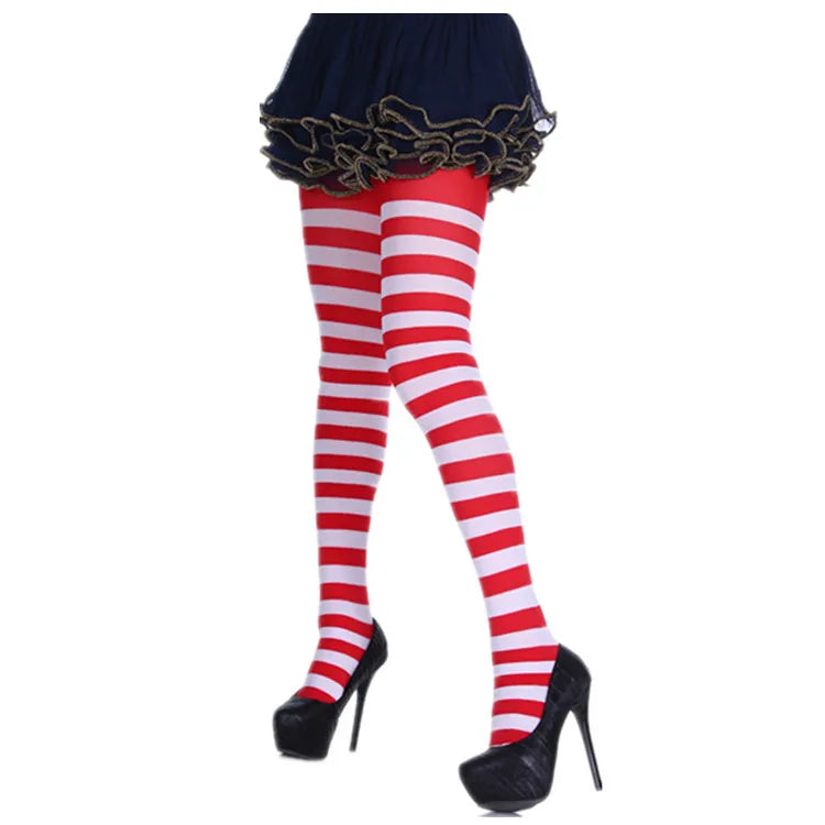 9 Colors Women Sexy Christmas Stripe Pantyhose High Waist Colorful Thermal Tights Lady Girls Xmas Cosplay Party Stockings