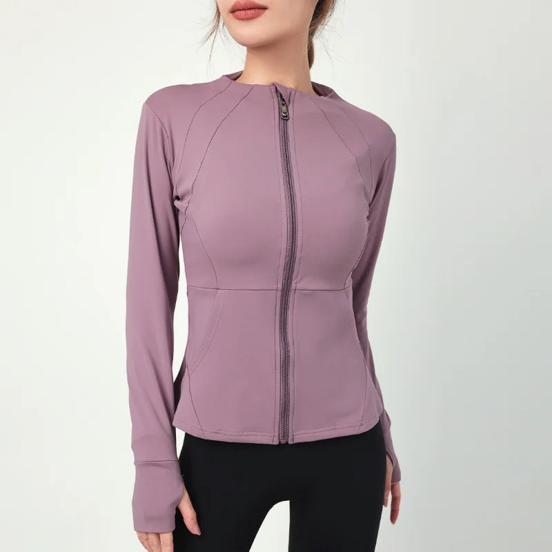 2023 Fashion Pockets Winter Jackets Sports Warm Fleece Inner Full Zip Up Jogging Yoga Zipper Long Sleeve Top Fitness Gym Jacket 4018