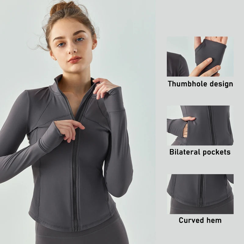 2023 Fashion  Autumn and Winter Slim Fit Slim Zipper Long Sleeve Sports Top Women's Warm Plush Fitness Plush Yoga Coat