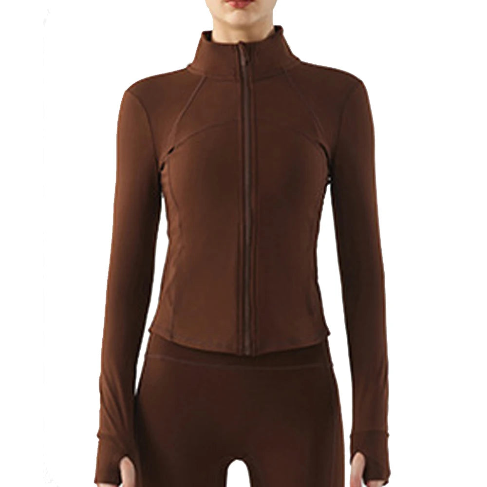 2023 Fashion  Autumn and Winter Slim Fit Slim Zipper Long Sleeve Sports Top Women's Warm Plush Fitness Plush Yoga Coat