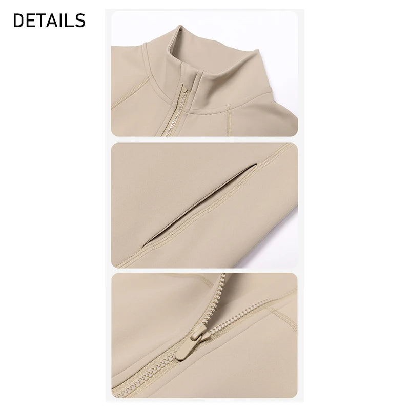 2023 Fashion  Autumn and Winter Slim Fit Slim Zipper Long Sleeve Sports Top Women's Warm Plush Fitness Plush Yoga Coat