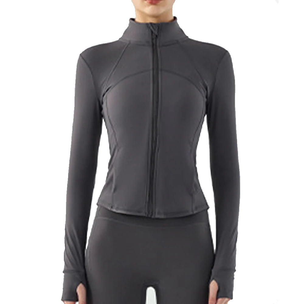 2023 Fashion  Autumn and Winter Slim Fit Slim Zipper Long Sleeve Sports Top Women's Warm Plush Fitness Plush Yoga Coat