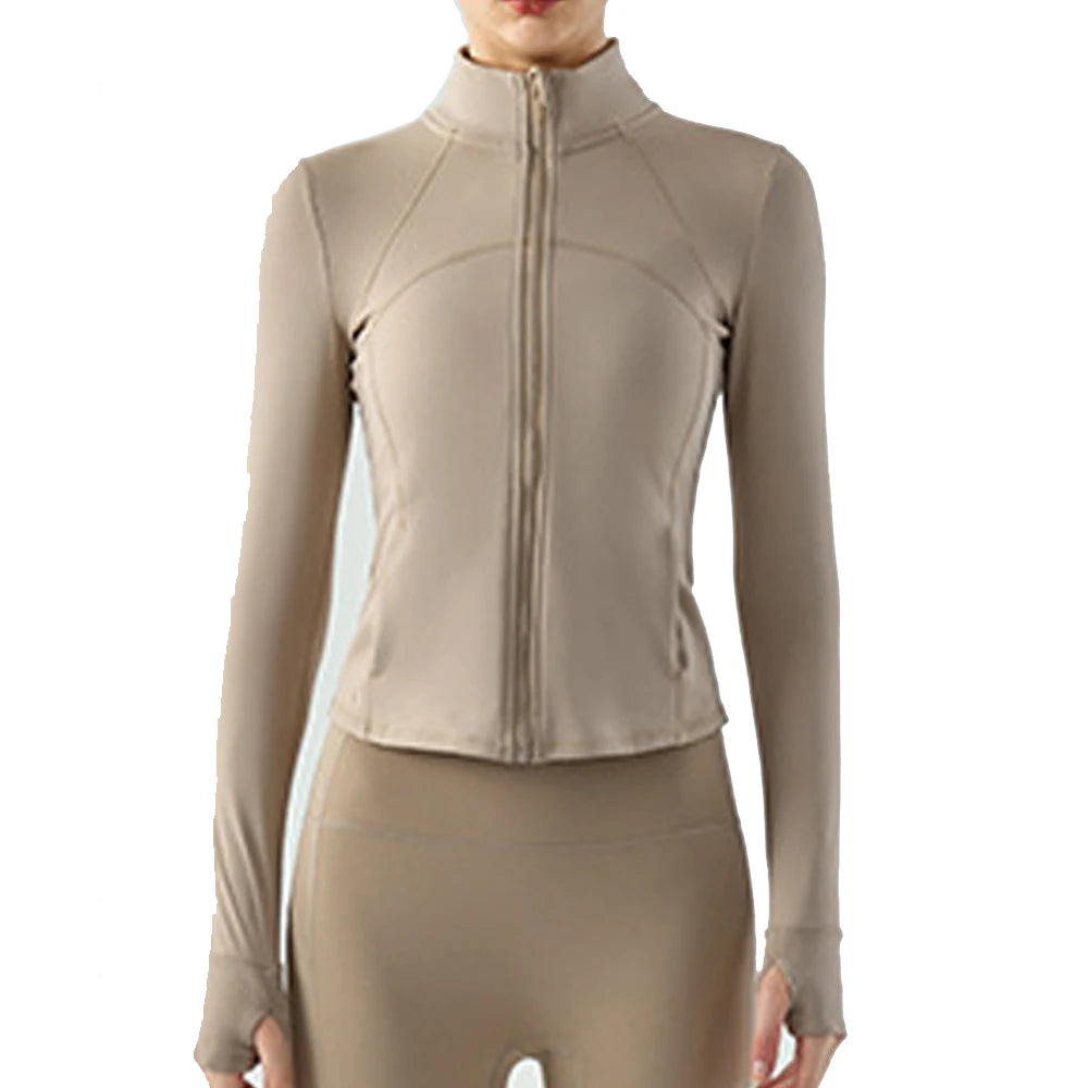 2023 Fashion  Autumn and Winter Slim Fit Slim Zipper Long Sleeve Sports Top Women's Warm Plush Fitness Plush Yoga Coat