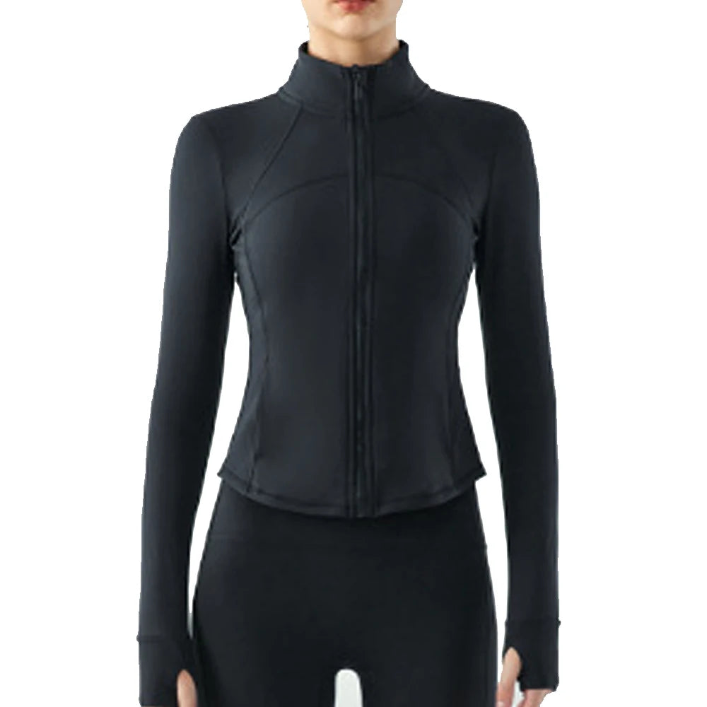 2023 Fashion  Autumn and Winter Slim Fit Slim Zipper Long Sleeve Sports Top Women's Warm Plush Fitness Plush Yoga Coat