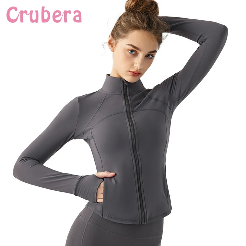 2023 Fashion  Autumn and Winter Slim Fit Slim Zipper Long Sleeve Sports Top Women's Warm Plush Fitness Plush Yoga Coat