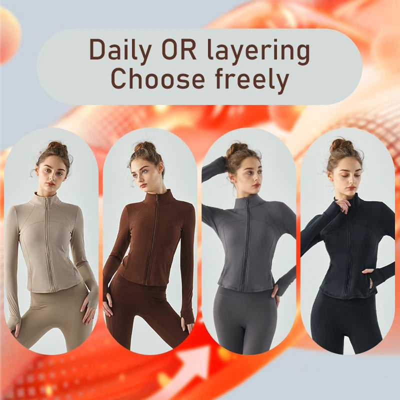 2023 Fashion  Autumn and Winter Slim Fit Slim Zipper Long Sleeve Sports Top Women's Warm Plush Fitness Plush Yoga Coat