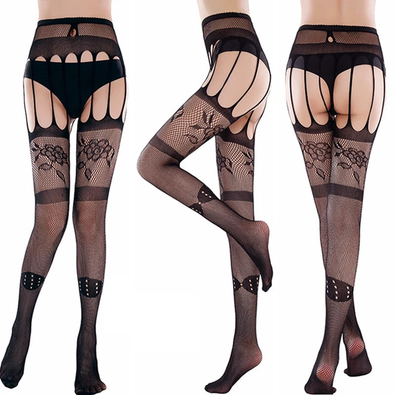 Fashion Women Lady Sexy Lingerie Fishnet Net Nylon Mesh Sexy Lace Stockings Stretchy Elastic Tight Black Pantyhose