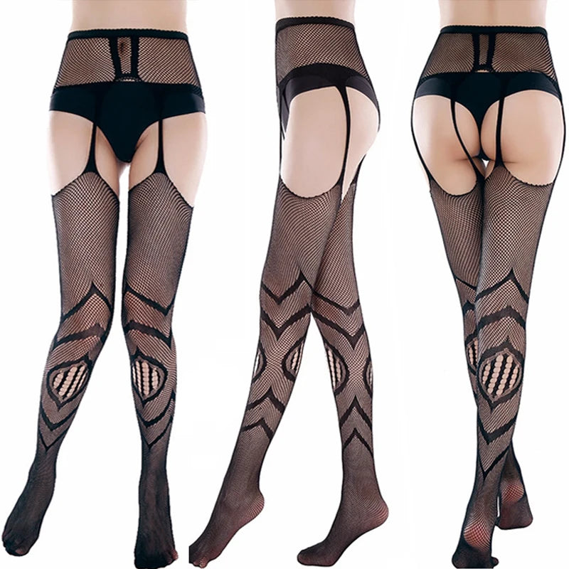 Fashion Women Lady Sexy Lingerie Fishnet Net Nylon Mesh Sexy Lace Stockings Stretchy Elastic Tight Black Pantyhose