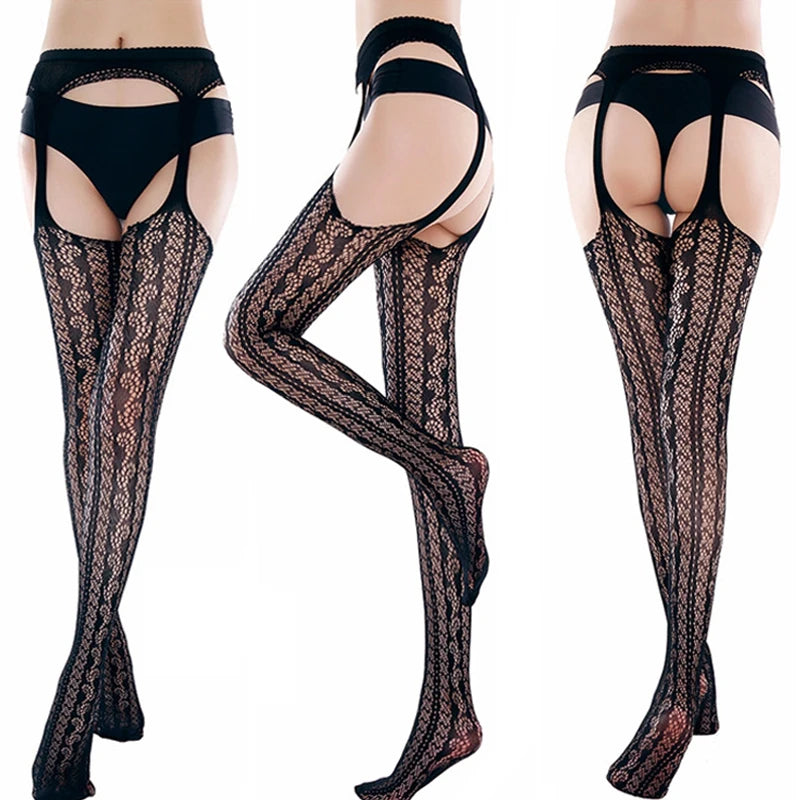 Fashion Women Lady Sexy Lingerie Fishnet Net Nylon Mesh Sexy Lace Stockings Stretchy Elastic Tight Black Pantyhose