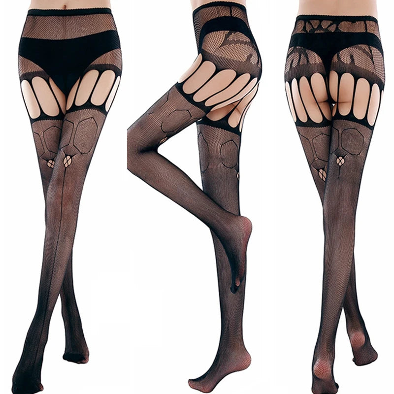 Fashion Women Lady Sexy Lingerie Fishnet Net Nylon Mesh Sexy Lace Stockings Stretchy Elastic Tight Black Pantyhose