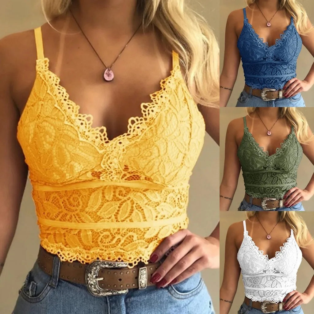 Floral Bralette Lace Bras Push Up for Women Sexy Lingerie Corset Camis Vest Underwear Wire Free Sheer Summer Crop Top Lingerie
