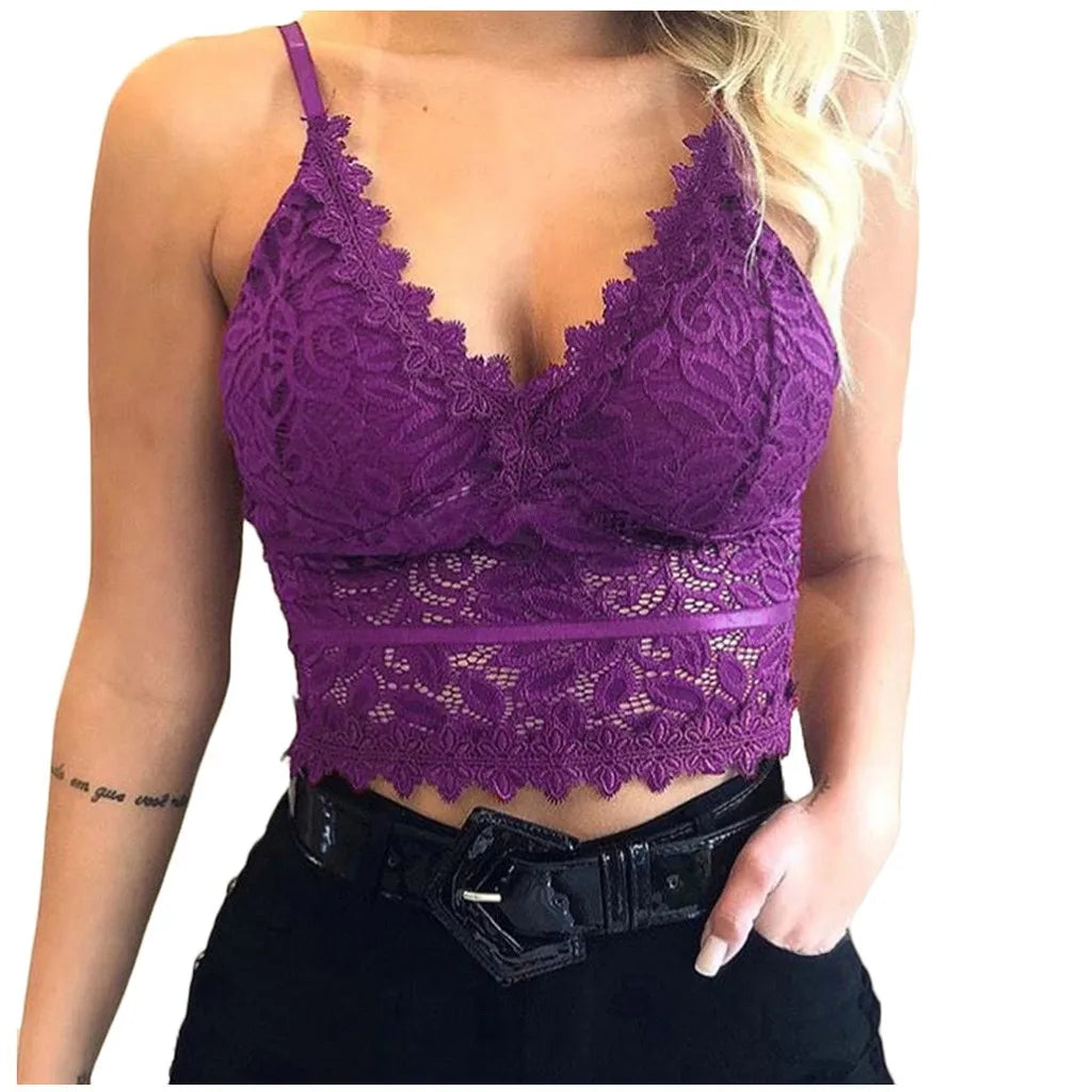 Floral Bralette Lace Bras Push Up for Women Sexy Lingerie Corset Camis Vest Underwear Wire Free Sheer Summer Crop Top Lingerie
