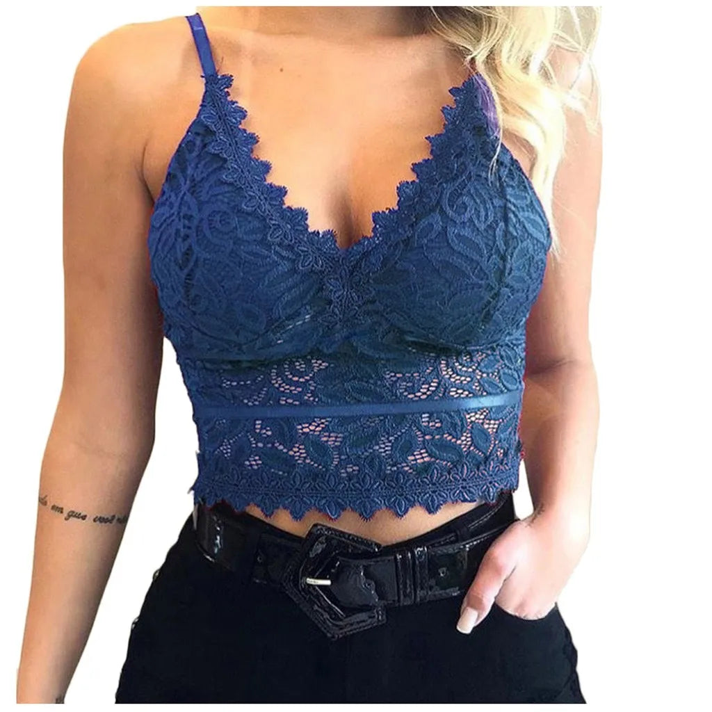 Floral Bralette Lace Bras Push Up for Women Sexy Lingerie Corset Camis Vest Underwear Wire Free Sheer Summer Crop Top Lingerie