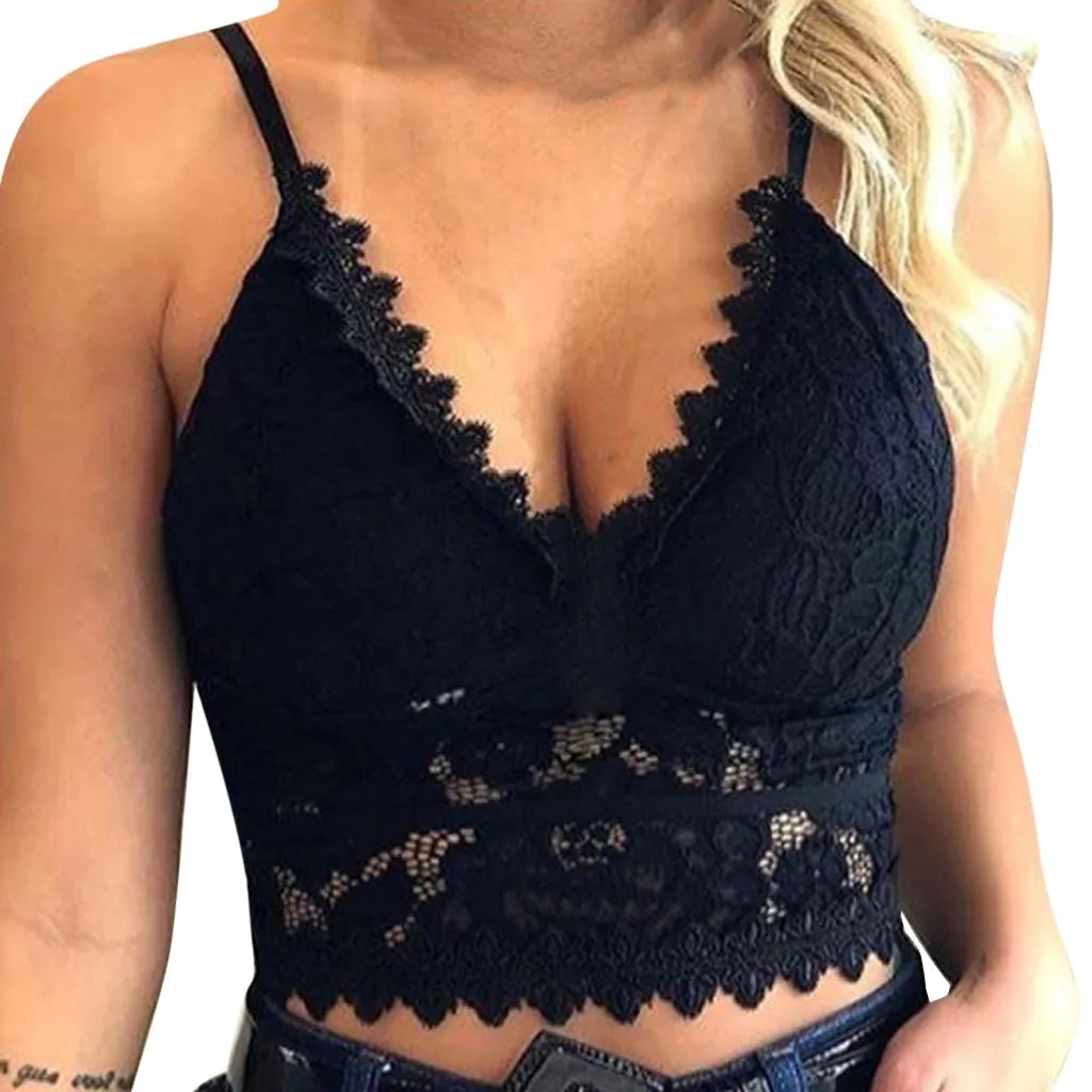 Floral Bralette Lace Bras Push Up for Women Sexy Lingerie Corset Camis Vest Underwear Wire Free Sheer Summer Crop Top Lingerie