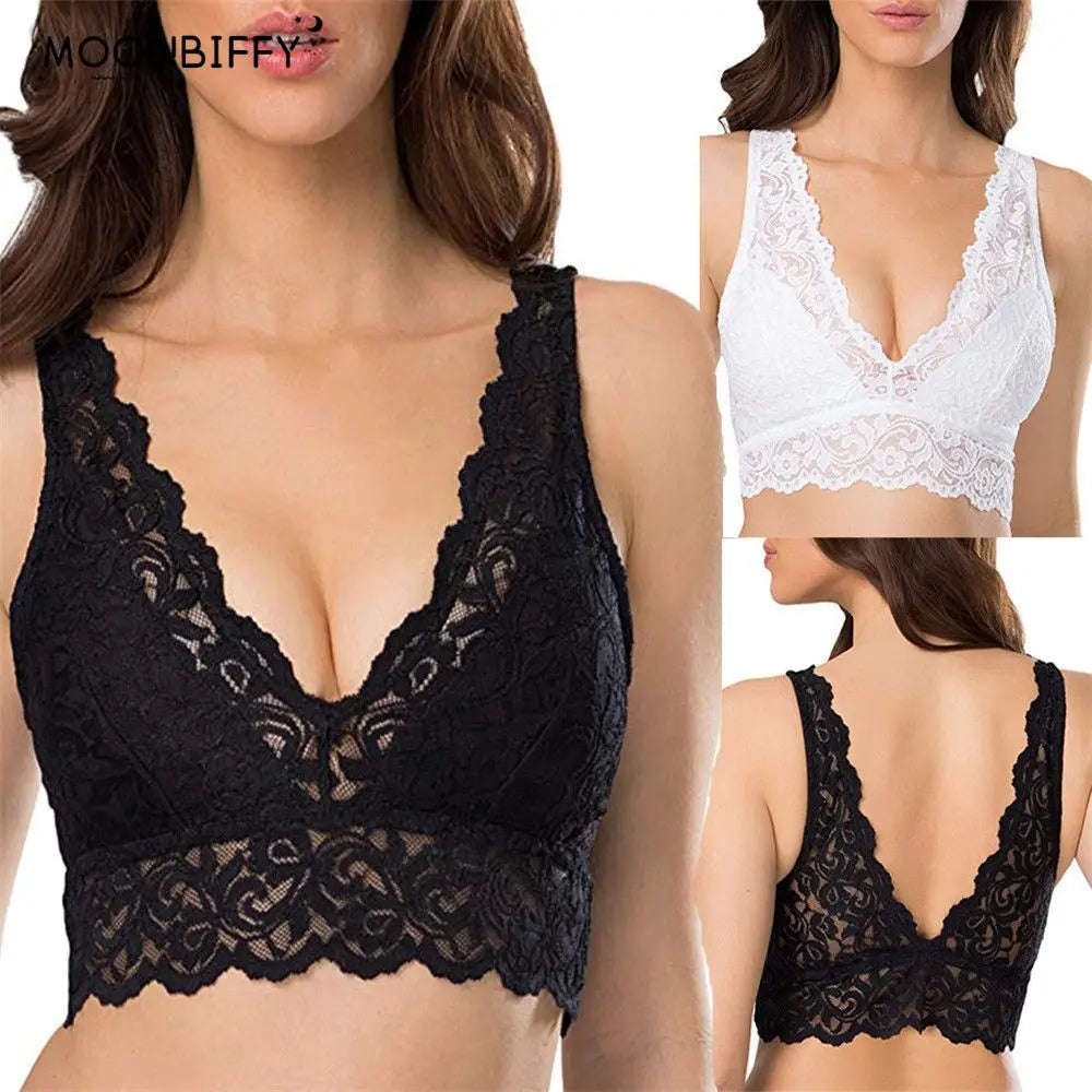 Large Size Lace Bra Female Solid Black White Sports Bralette Woman Clothes Hollow Out Breathable Comfortable Women's Underwear