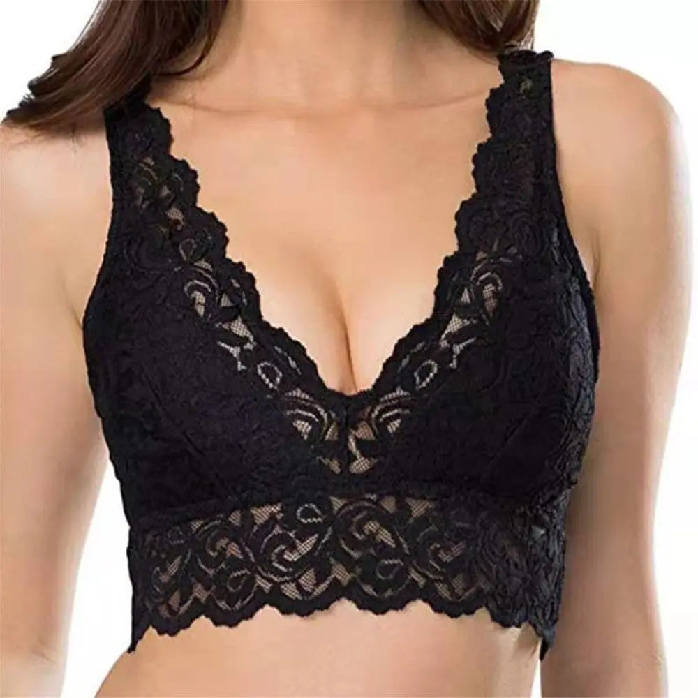 Large Size Lace Bra Female Solid Black White Sports Bralette Woman Clothes Hollow Out Breathable Comfortable Women's Underwear