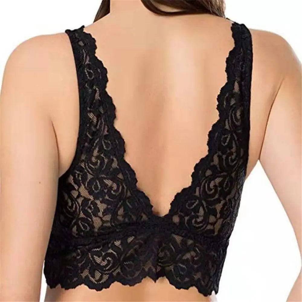 Large Size Lace Bra Female Solid Black White Sports Bralette Woman Clothes Hollow Out Breathable Comfortable Women's Underwear