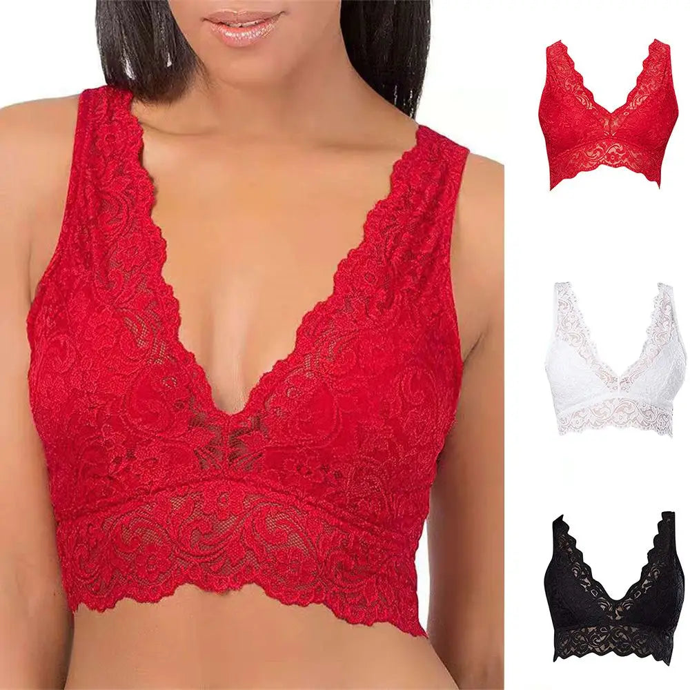 Large Size Lace Bra Female Solid Black White Sports Bralette Woman Clothes Hollow Out Breathable Comfortable Women's Underwear