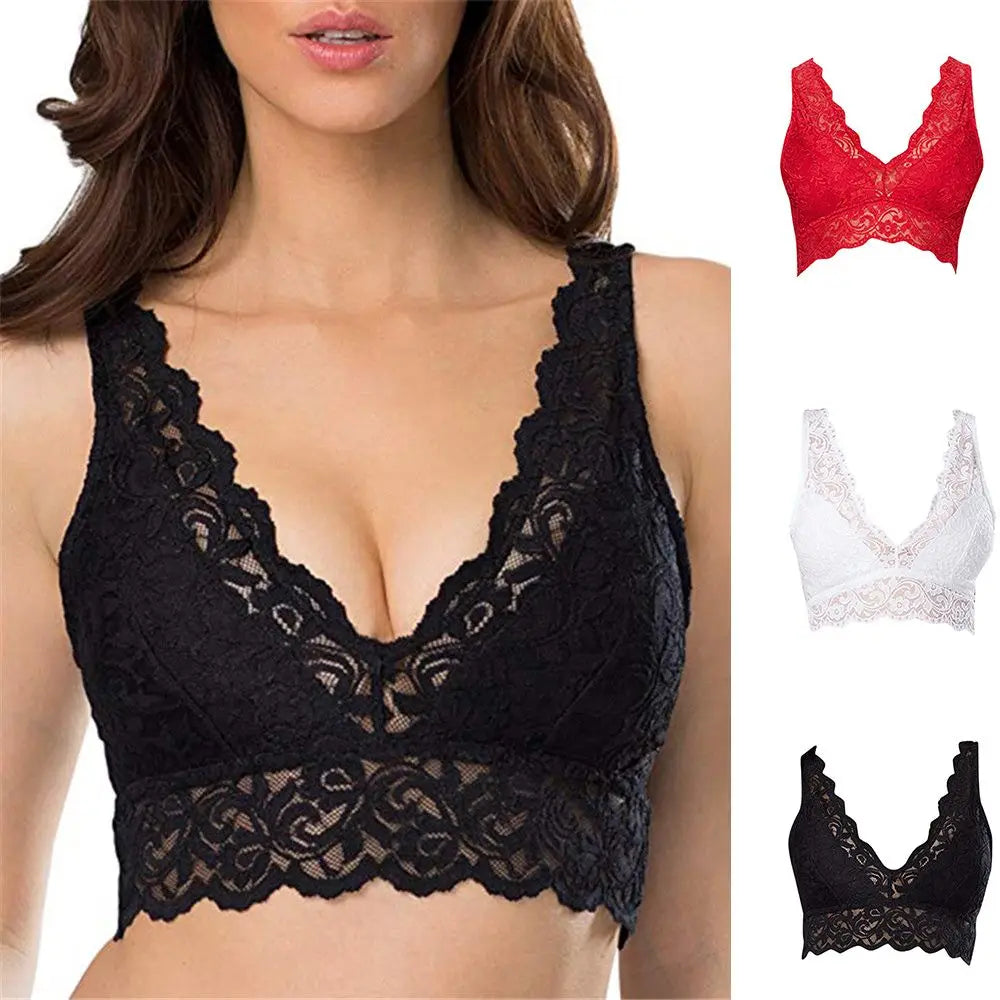 Large Size Lace Bra Female Solid Black White Sports Bralette Woman Clothes Hollow Out Breathable Comfortable Women's Underwear