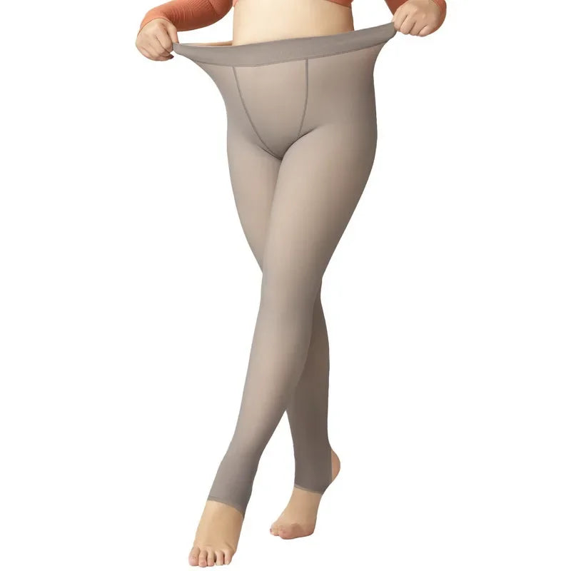 Large Size Leggings Women Winter High Waist Fleece Thermal Tights Ladies Fake Translucent Warm Pantyhose Stockings Size S-2xl