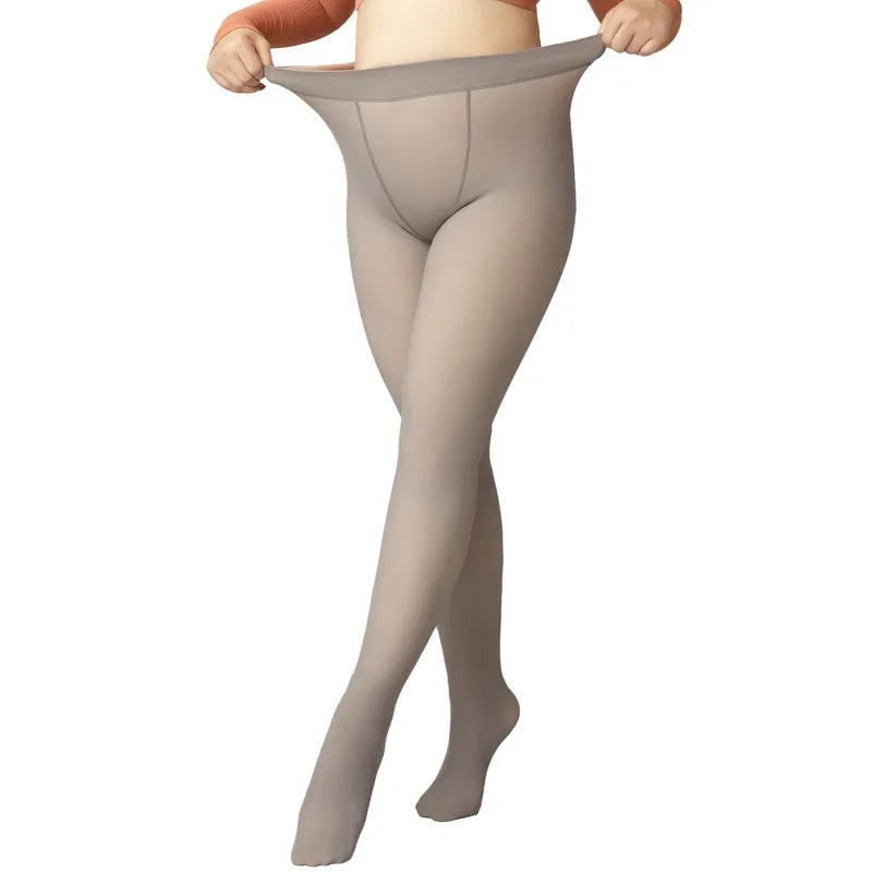 Large Size Leggings Women Winter High Waist Fleece Thermal Tights Ladies Fake Translucent Warm Pantyhose Stockings Size S-2xl