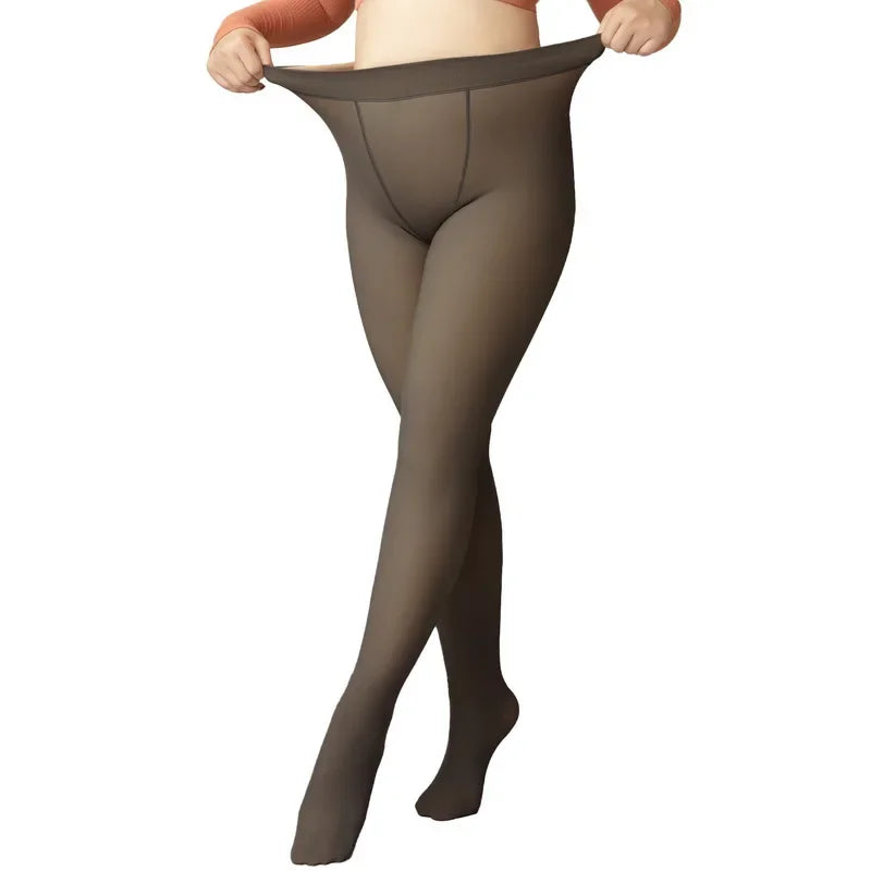Large Size Leggings Women Winter High Waist Fleece Thermal Tights Ladies Fake Translucent Warm Pantyhose Stockings Size S-2xl
