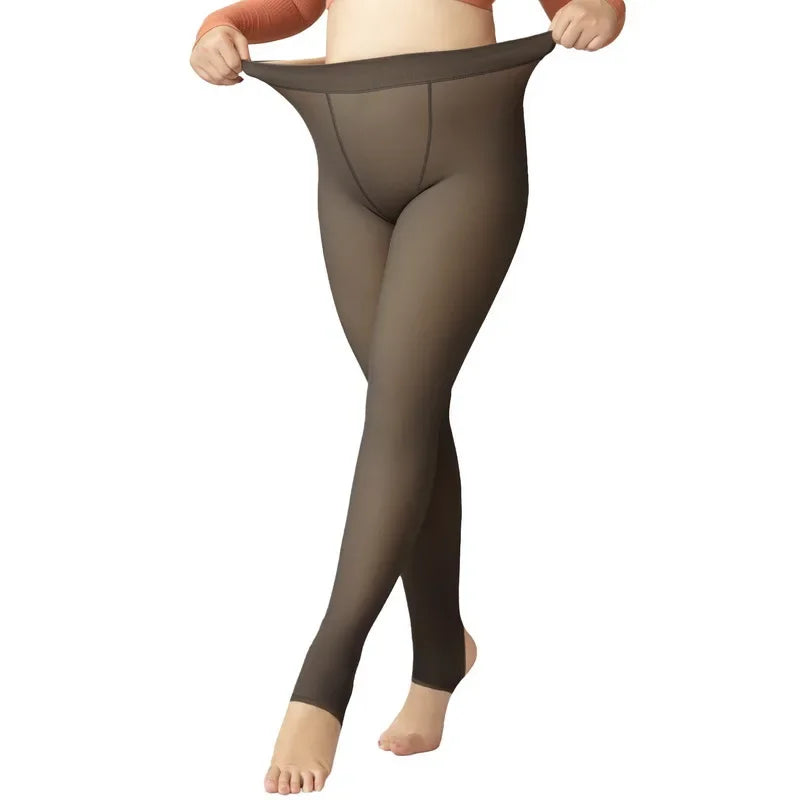 Large Size Leggings Women Winter High Waist Fleece Thermal Tights Ladies Fake Translucent Warm Pantyhose Stockings Size S-2xl