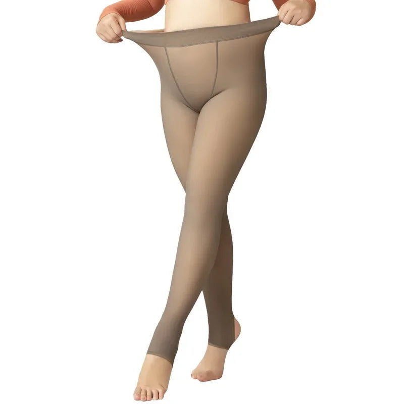 Large Size Leggings Women Winter High Waist Fleece Thermal Tights Ladies Fake Translucent Warm Pantyhose Stockings Size S-2xl