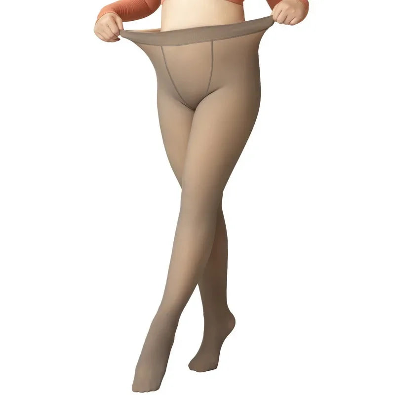 Large Size Leggings Women Winter High Waist Fleece Thermal Tights Ladies Fake Translucent Warm Pantyhose Stockings Size S-2xl