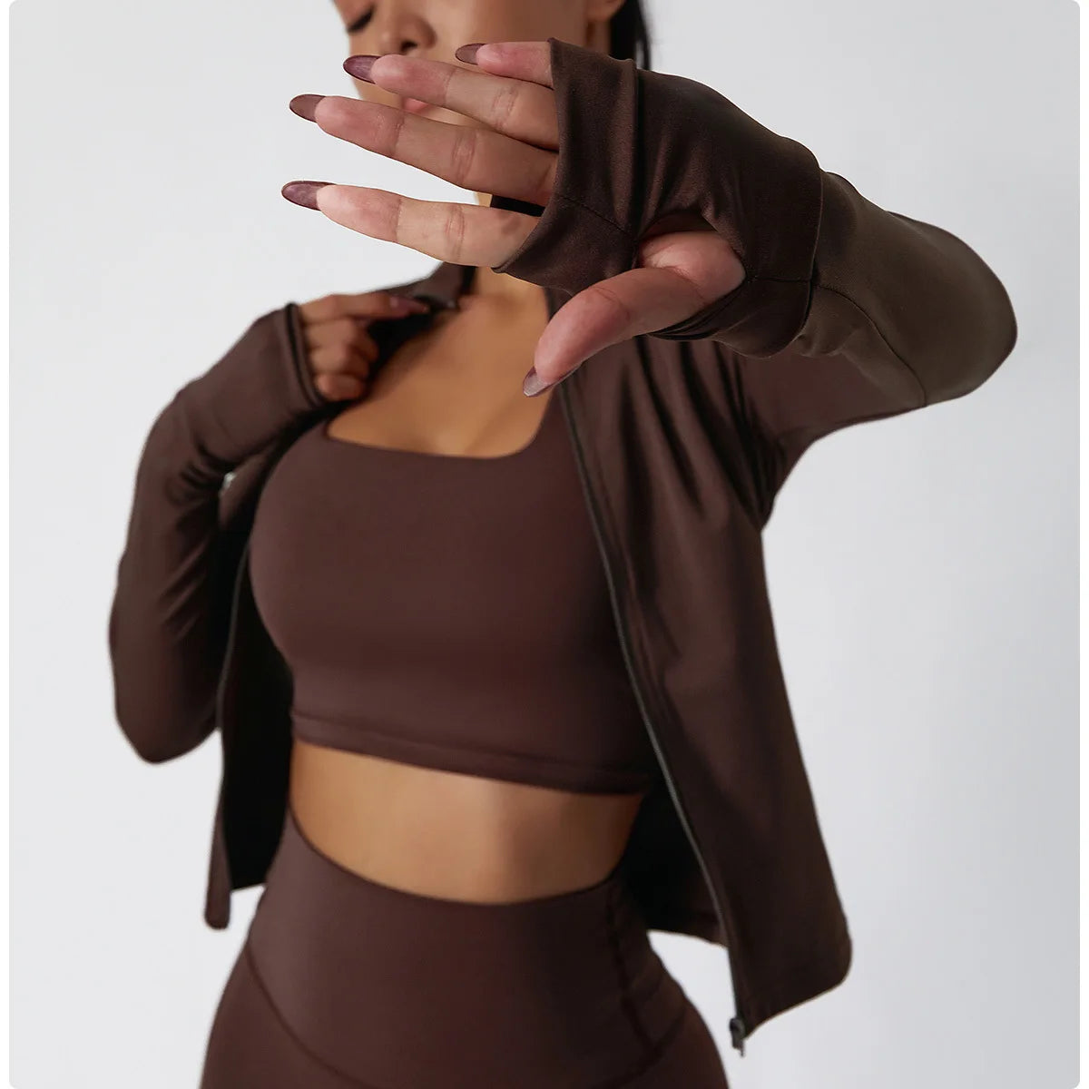 2023 Fashion Long Sleeve Sports Jacket Women Zip Fitness Yoga Shirt with Thumb Holes Slim Fit Lightweight Jackets Gym Top Running Coats