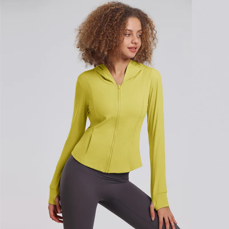 2023 Fashion Lulu-Sports Coat for Women, Hooded Slim Fit, Fitness Jacket, Quick Dry, Casual Running, Yoga Top, 2023, New