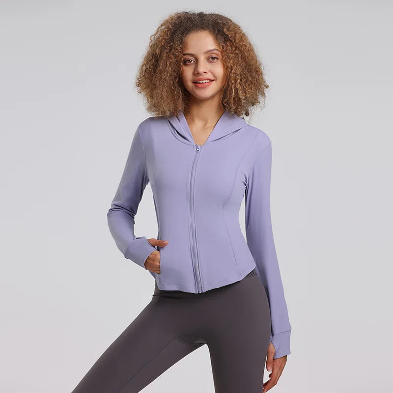 2023 Fashion Lulu-Sports Coat for Women, Hooded Slim Fit, Fitness Jacket, Quick Dry, Casual Running, Yoga Top, 2023, New
