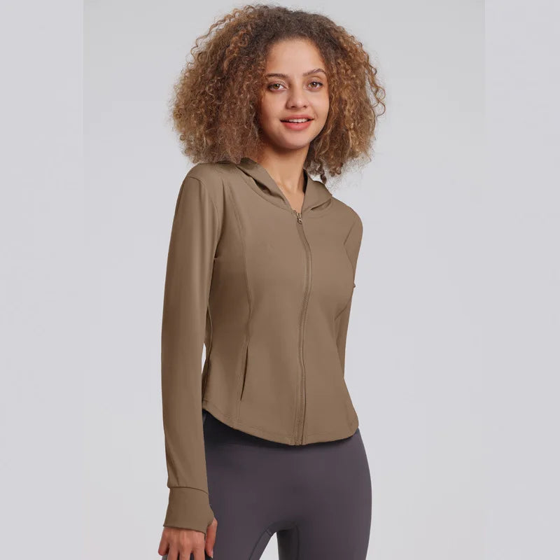2023 Fashion Lulu-Sports Coat for Women, Hooded Slim Fit, Fitness Jacket, Quick Dry, Casual Running, Yoga Top, 2023, New