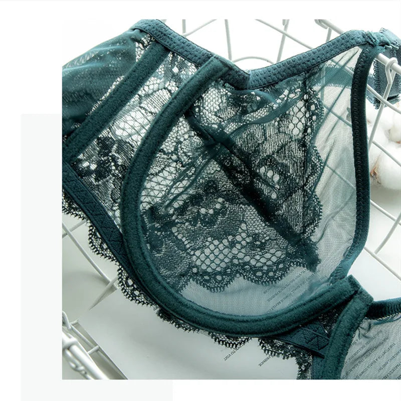 Meizimei Ultra-thin Cup Sexy Lace Underwear Transparent Bra for Women Lingerie Top BH Comfortable Breathable Brassiere Black 34D